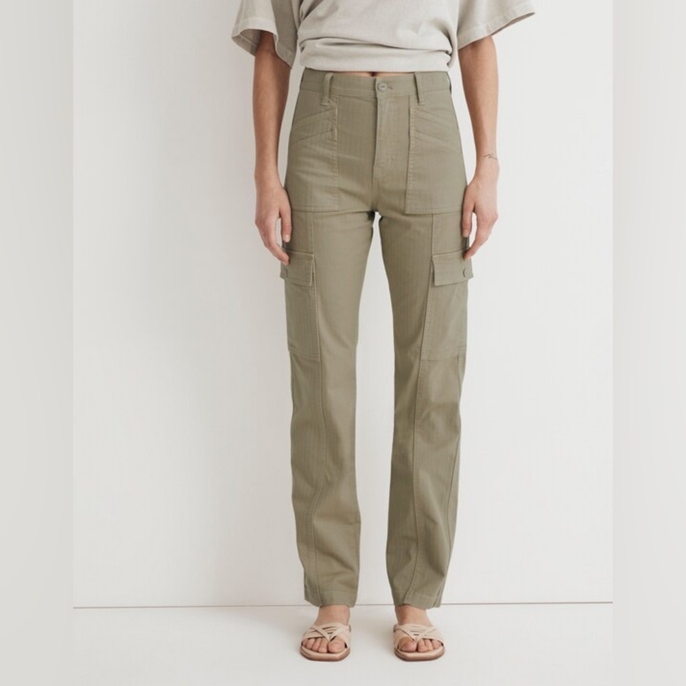 Madewell 90s Straight Cargo Pant Womens Size 25 Sand Dune Tan Cotton Herringbone
